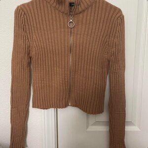 Camel cropped zip up sweater, S, Camel Unworn